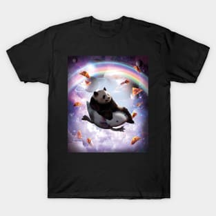 Space Galaxy Panda Riding Axolotl - Rainbow T-Shirt